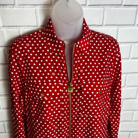 MICHAEL KORS dot print zip front red shirt / size S - Picture 4 of 14